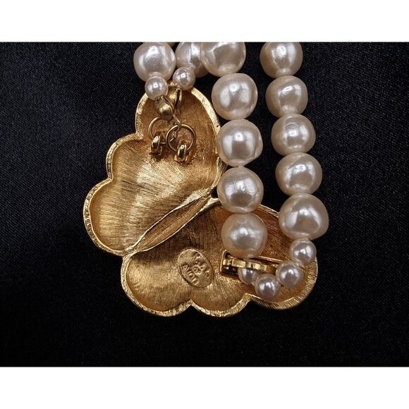 Vintage 1980s KJL For Avon Double-Strand Faux Pearl Necklace W/ Gold-Tone Butter - Picture 6 of 6